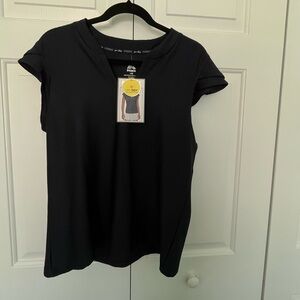 RBX Navy Flutter Sleeve Split Neck Textured Rib Top UPF 50+ Sun Protection L